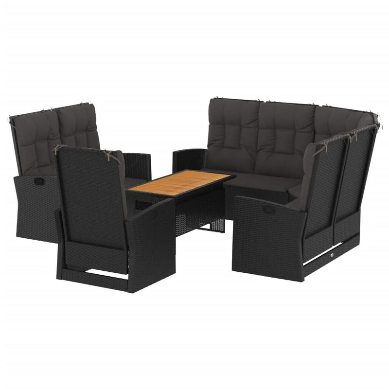 4 Piece Garden Lounge Set with Cushions Black Poly Rattan Payday Deals