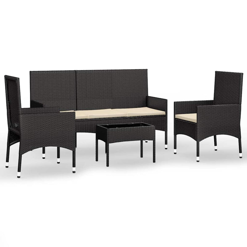 4 Piece Garden Lounge Set with Cushions Black Poly Rattan Payday Deals