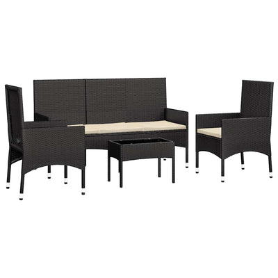 4 Piece Garden Lounge Set with Cushions Black Poly Rattan Payday Deals