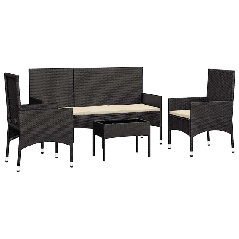4 Piece Garden Lounge Set with Cushions Black Poly Rattan Payday Deals