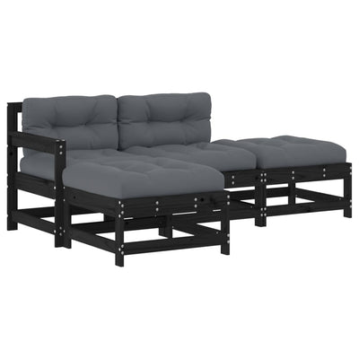 4 Piece Garden Lounge Set with Cushions Black Solid Wood Payday Deals