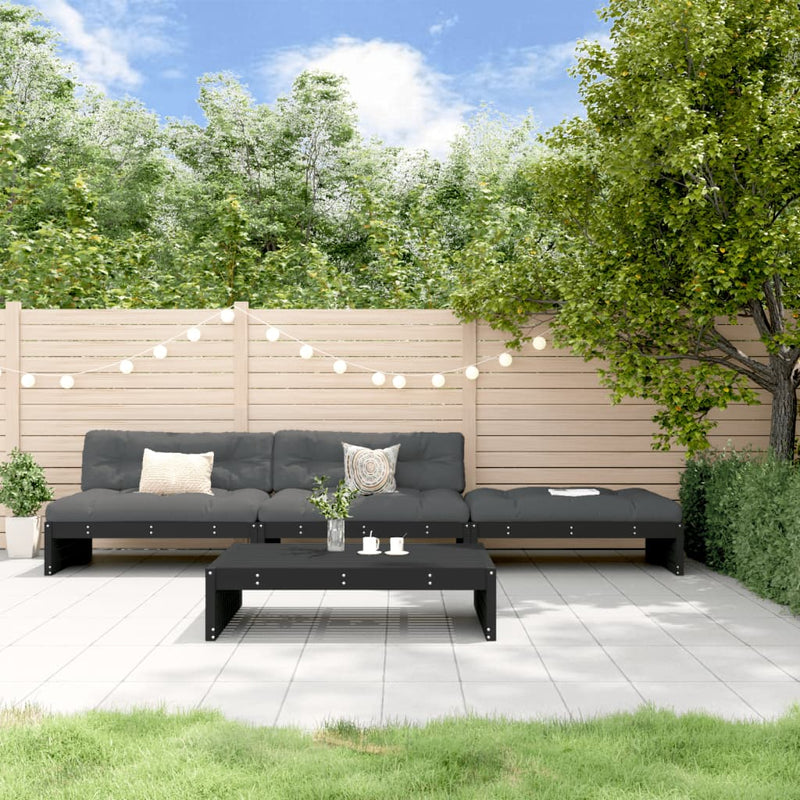 4 Piece Garden Lounge Set with Cushions Black Solid Wood Payday Deals