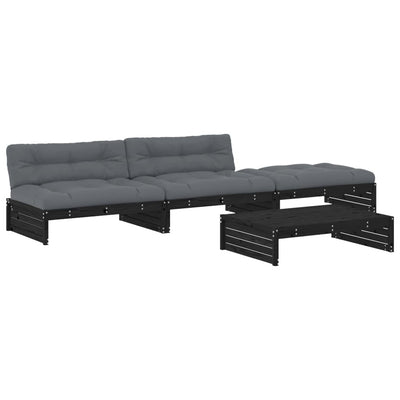 4 Piece Garden Lounge Set with Cushions Black Solid Wood Payday Deals