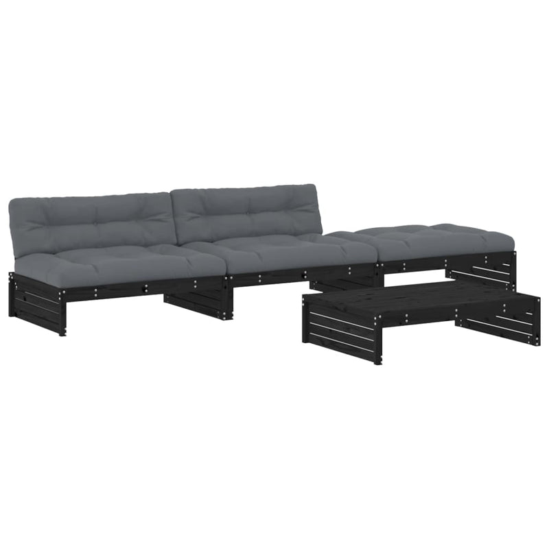 4 Piece Garden Lounge Set with Cushions Black Solid Wood Payday Deals