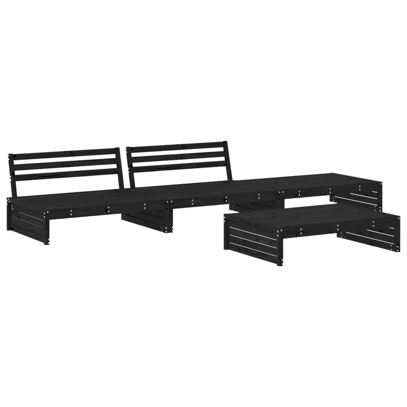 4 Piece Garden Lounge Set with Cushions Black Solid Wood Payday Deals