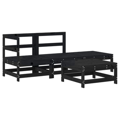 4 Piece Garden Lounge Set with Cushions Black Solid Wood Payday Deals