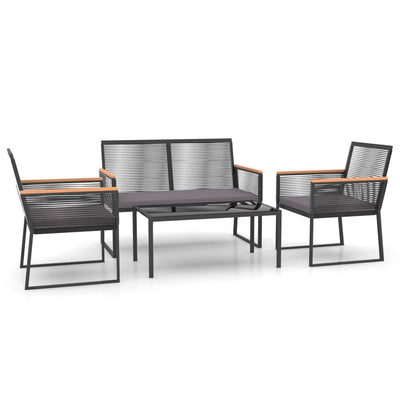 4 Piece Garden Lounge Set with Cushions Black Steel Payday Deals