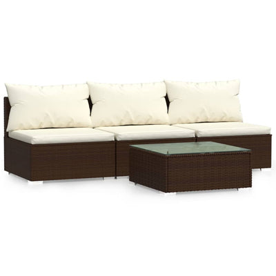 4 Piece Garden Lounge Set with Cushions Brown Poly Rattan Payday Deals