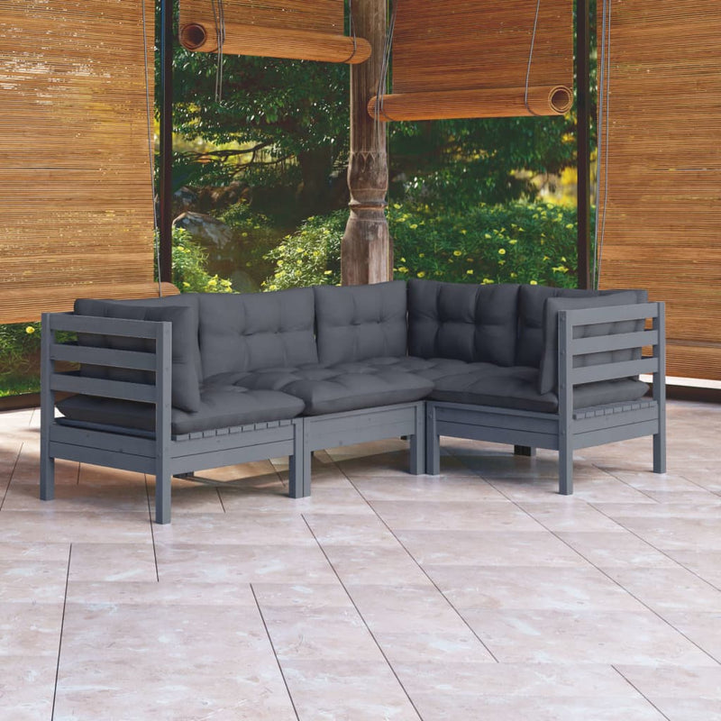 4 Piece Garden Lounge Set with Cushions Grey Pinewood Payday Deals