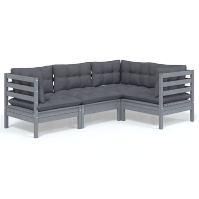4 Piece Garden Lounge Set with Cushions Grey Pinewood Payday Deals
