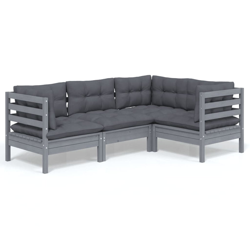 4 Piece Garden Lounge Set with Cushions Grey Pinewood Payday Deals