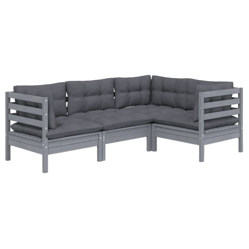 4 Piece Garden Lounge Set with Cushions Grey Pinewood Payday Deals