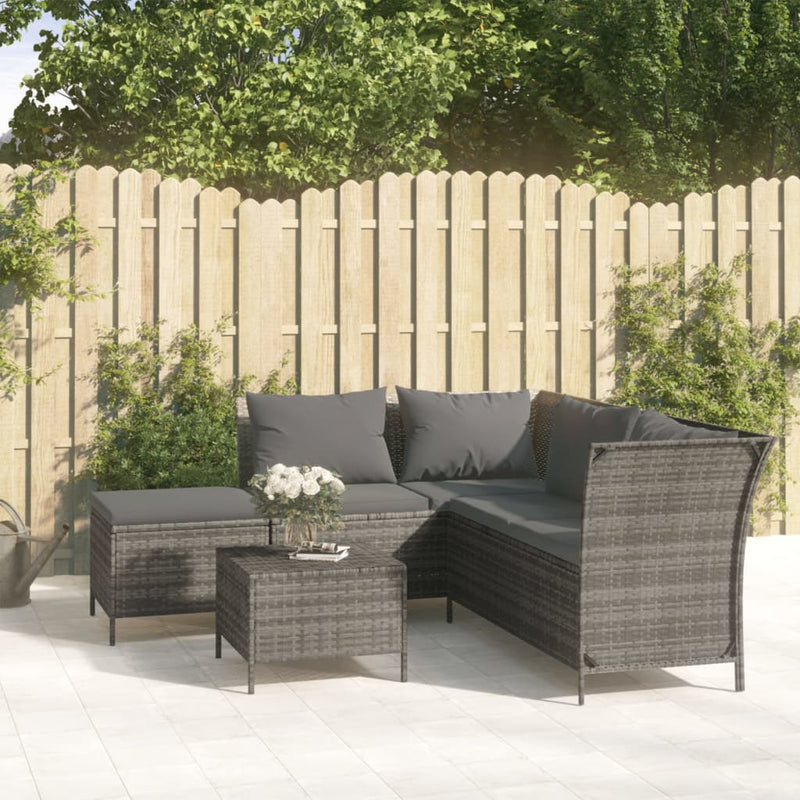 4 Piece Garden Lounge Set with Cushions Grey Poly Rattan Payday Deals