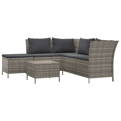 4 Piece Garden Lounge Set with Cushions Grey Poly Rattan Payday Deals