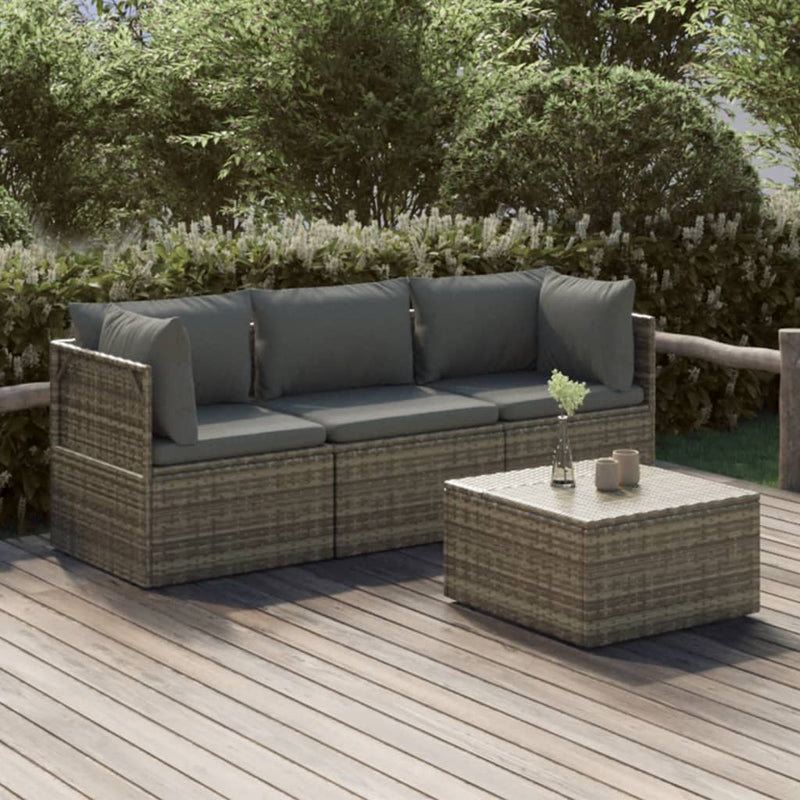 4 Piece Garden Lounge Set with Cushions Grey Poly Rattan Payday Deals