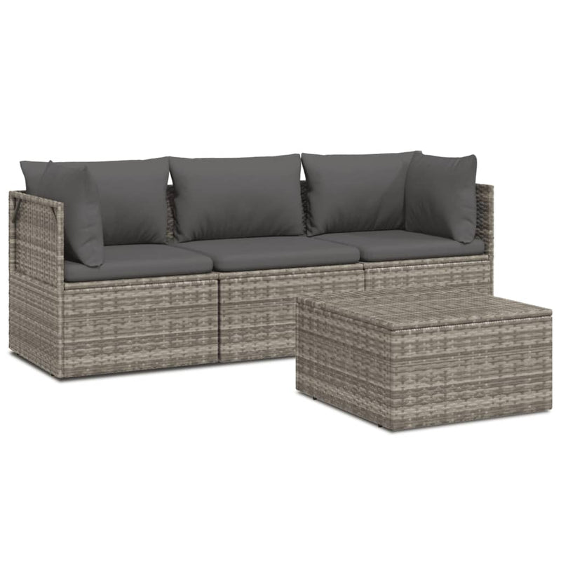 4 Piece Garden Lounge Set with Cushions Grey Poly Rattan Payday Deals