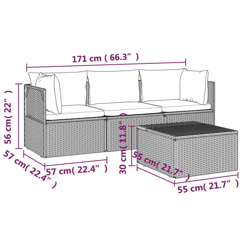 4 Piece Garden Lounge Set with Cushions Grey Poly Rattan Payday Deals
