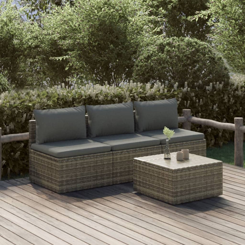 4 Piece Garden Lounge Set with Cushions Grey Poly Rattan Payday Deals