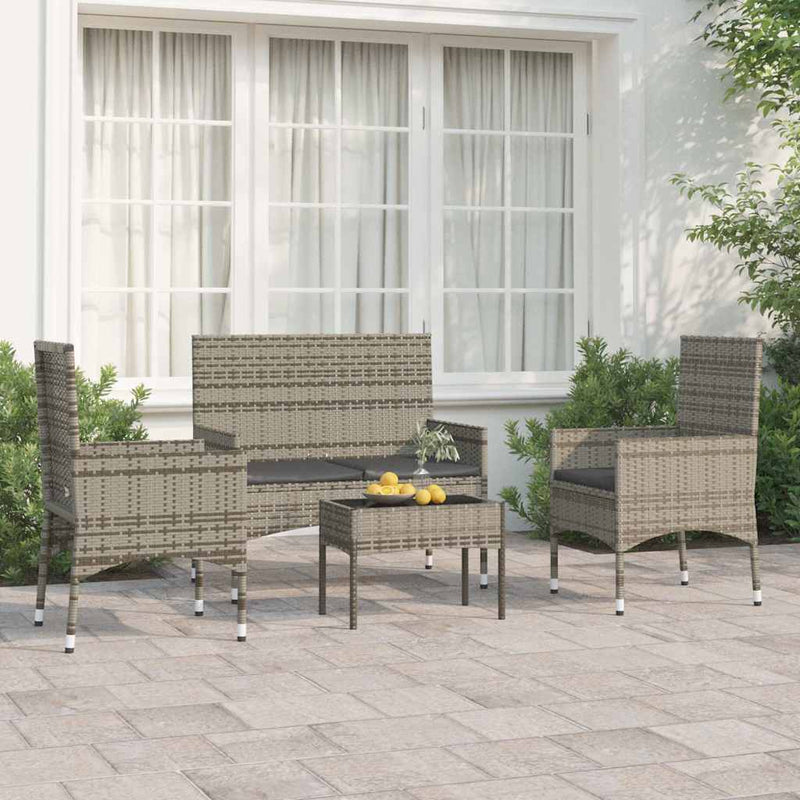 4 Piece Garden Lounge Set with Cushions Grey Poly Rattan Payday Deals