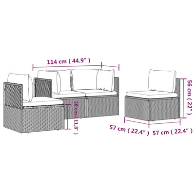 4 Piece Garden Lounge Set with Cushions Grey Poly Rattan Payday Deals