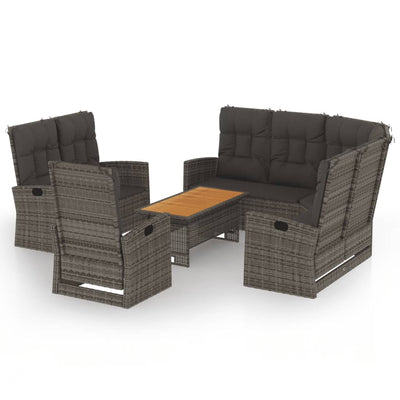 4 Piece Garden Lounge Set with Cushions Grey Poly Rattan Payday Deals