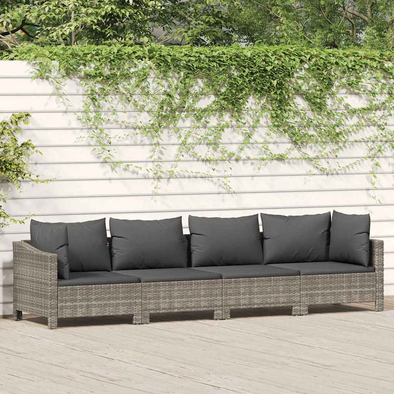 4 Piece Garden Lounge Set with Cushions Grey Poly Rattan Payday Deals