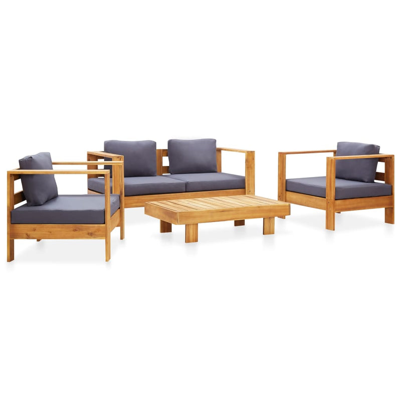 4 Piece Garden Lounge Set with Cushions Grey Solid Acacia Wood Payday Deals
