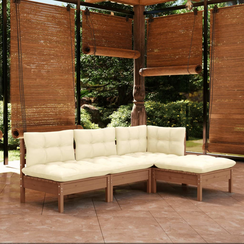 4 Piece Garden Lounge Set with Cushions Honey Brown Pinewood Payday Deals