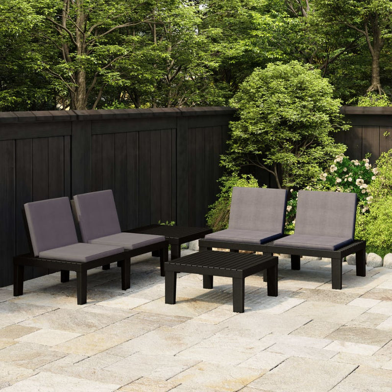 4 Piece Garden Lounge Set with Cushions Plastic Grey Payday Deals