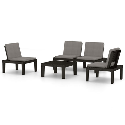 4 Piece Garden Lounge Set with Cushions Plastic Grey Payday Deals