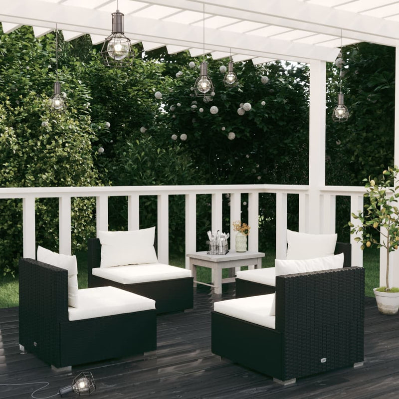 4 Piece Garden Lounge Set with Cushions Poly Rattan Black Payday Deals