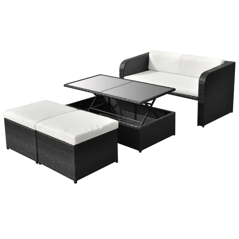 4 Piece Garden Lounge Set with Cushions Poly Rattan Black Payday Deals