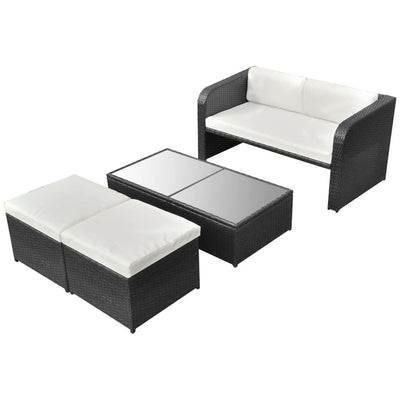 4 Piece Garden Lounge Set with Cushions Poly Rattan Black Payday Deals
