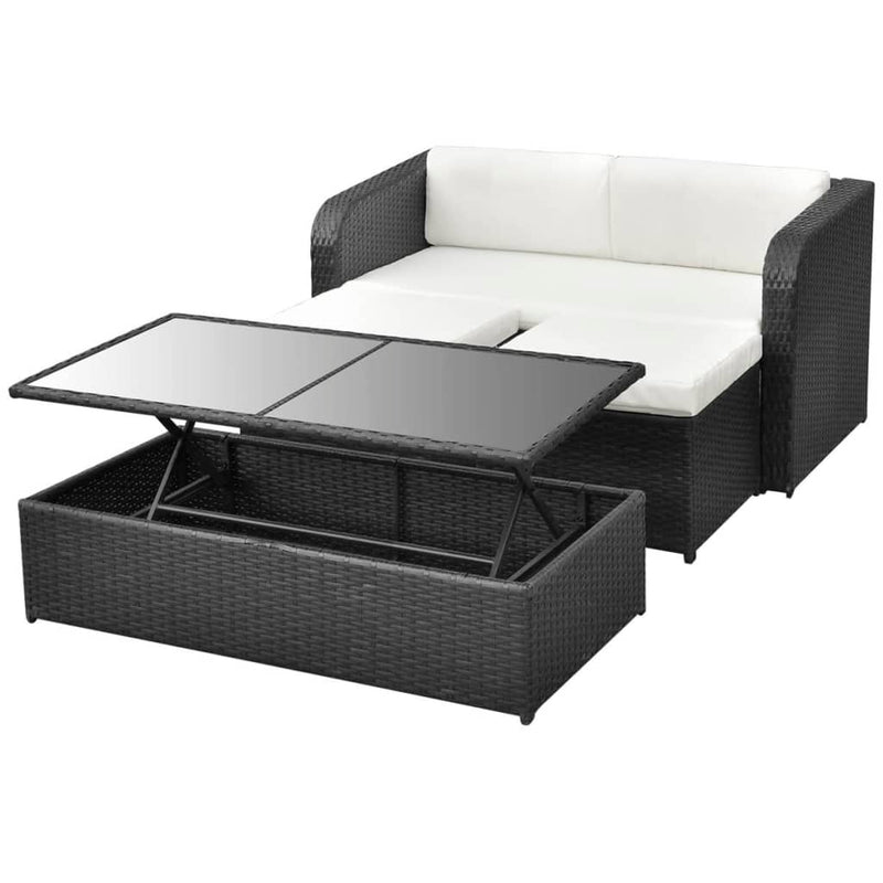 4 Piece Garden Lounge Set with Cushions Poly Rattan Black Payday Deals
