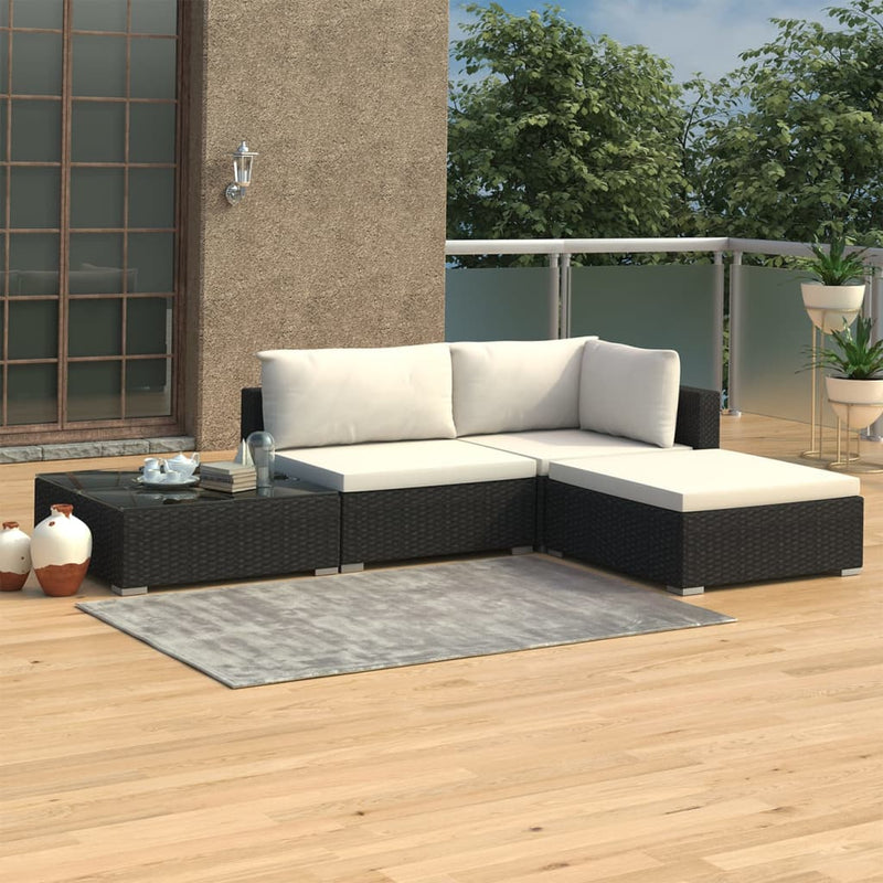 4 Piece Garden Lounge Set with Cushions Poly Rattan Black Payday Deals
