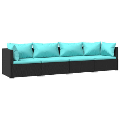 4 Piece Garden Lounge Set with Cushions Poly Rattan Black Payday Deals