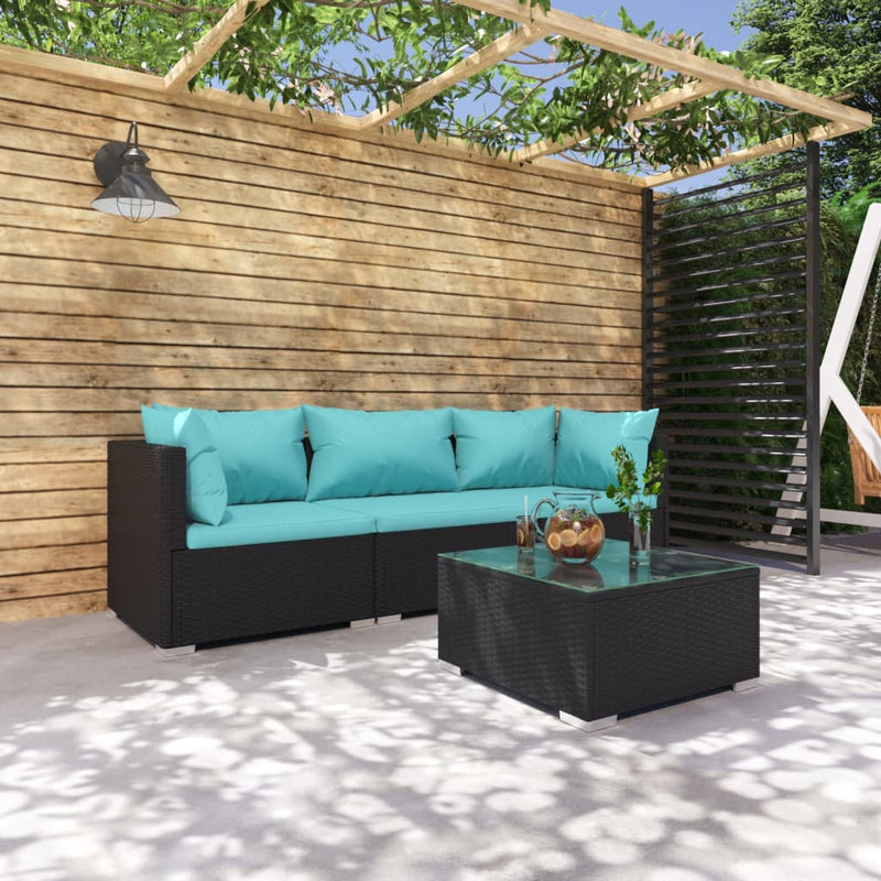 4 Piece Garden Lounge Set with Cushions Poly Rattan Black Payday Deals