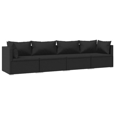 4 Piece Garden Lounge Set with Cushions Poly Rattan Black Payday Deals