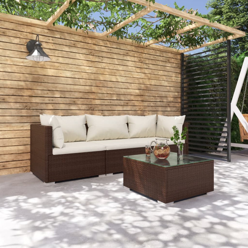 4 Piece Garden Lounge Set with Cushions Poly Rattan Brown Payday Deals