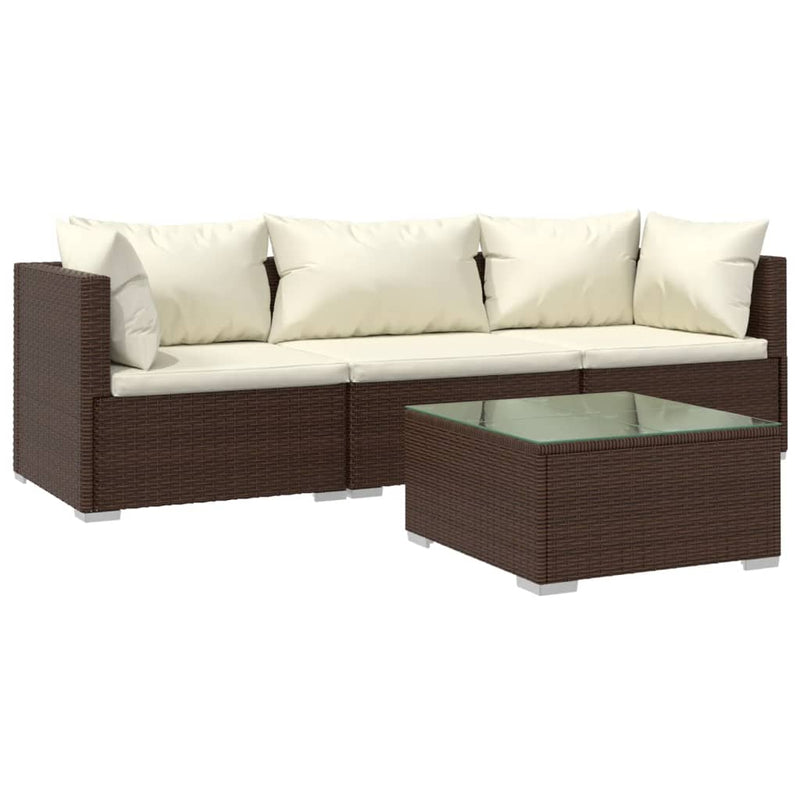 4 Piece Garden Lounge Set with Cushions Poly Rattan Brown Payday Deals