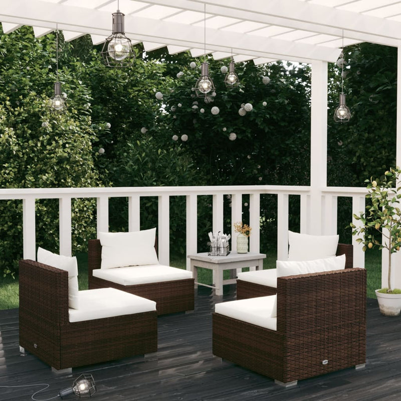 4 Piece Garden Lounge Set with Cushions Poly Rattan Brown Payday Deals