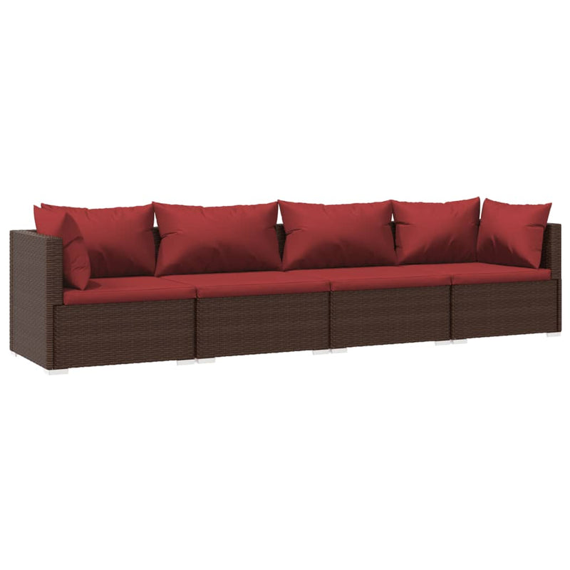 4 Piece Garden Lounge Set with Cushions Poly Rattan Brown Payday Deals