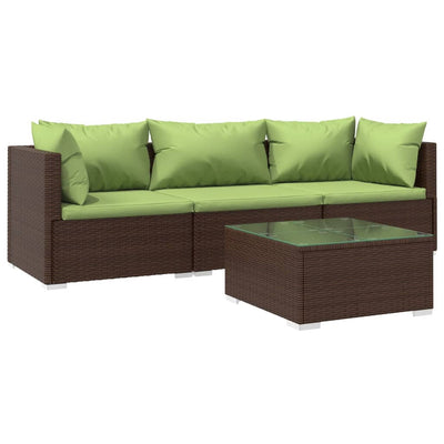 4 Piece Garden Lounge Set with Cushions Poly Rattan Brown Payday Deals