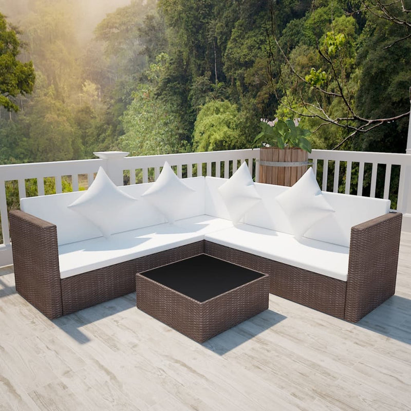 4 Piece Garden Lounge Set with Cushions Poly Rattan Brown Payday Deals