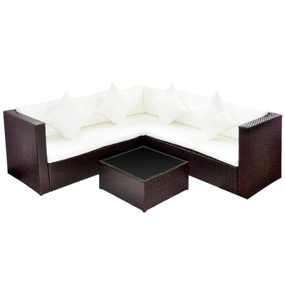 4 Piece Garden Lounge Set with Cushions Poly Rattan Brown Payday Deals
