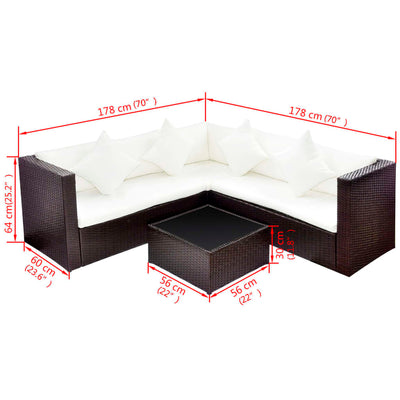 4 Piece Garden Lounge Set with Cushions Poly Rattan Brown Payday Deals