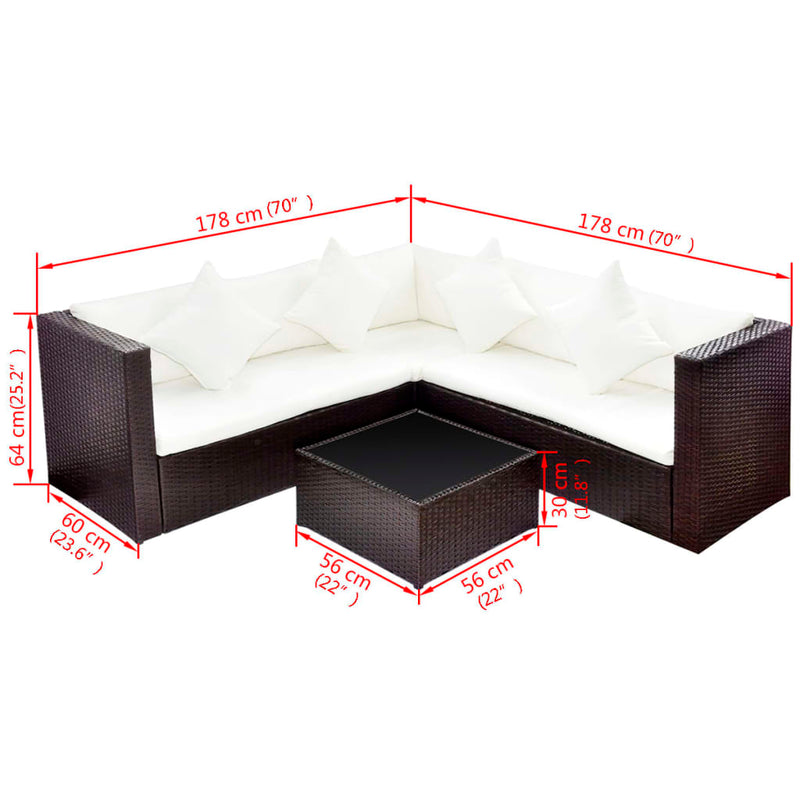 4 Piece Garden Lounge Set with Cushions Poly Rattan Brown Payday Deals