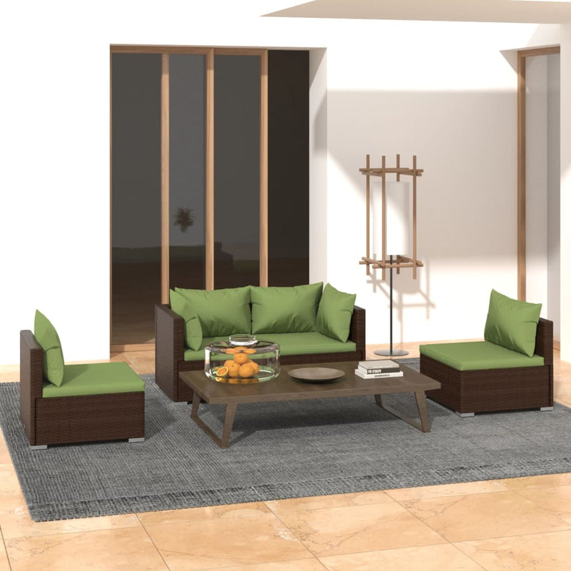 4 Piece Garden Lounge Set with Cushions Poly Rattan Brown Payday Deals