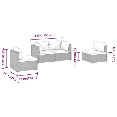 4 Piece Garden Lounge Set with Cushions Poly Rattan Brown Payday Deals