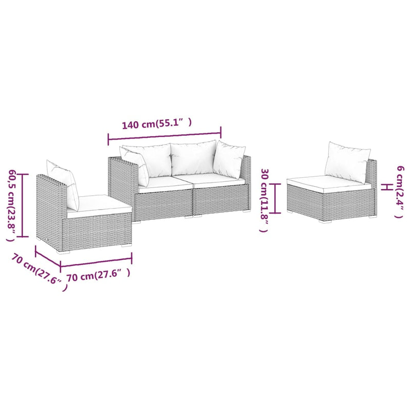 4 Piece Garden Lounge Set with Cushions Poly Rattan Brown Payday Deals